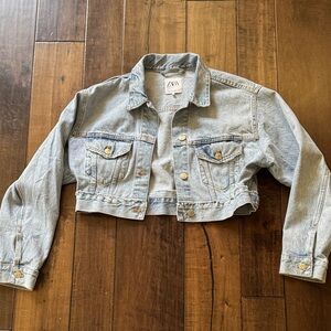 Zara distressed cropped Classic Blue Jean Jacket